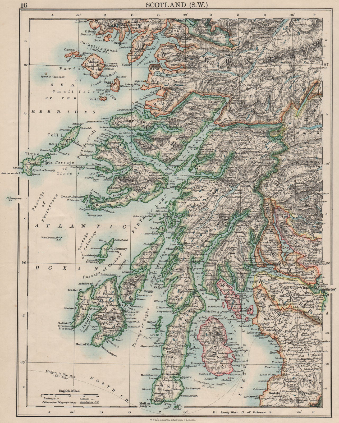 ARGYLLSHIRE. South West Scotland. Bute Arran Dumbarton.  JOHNSTON 1900 old map